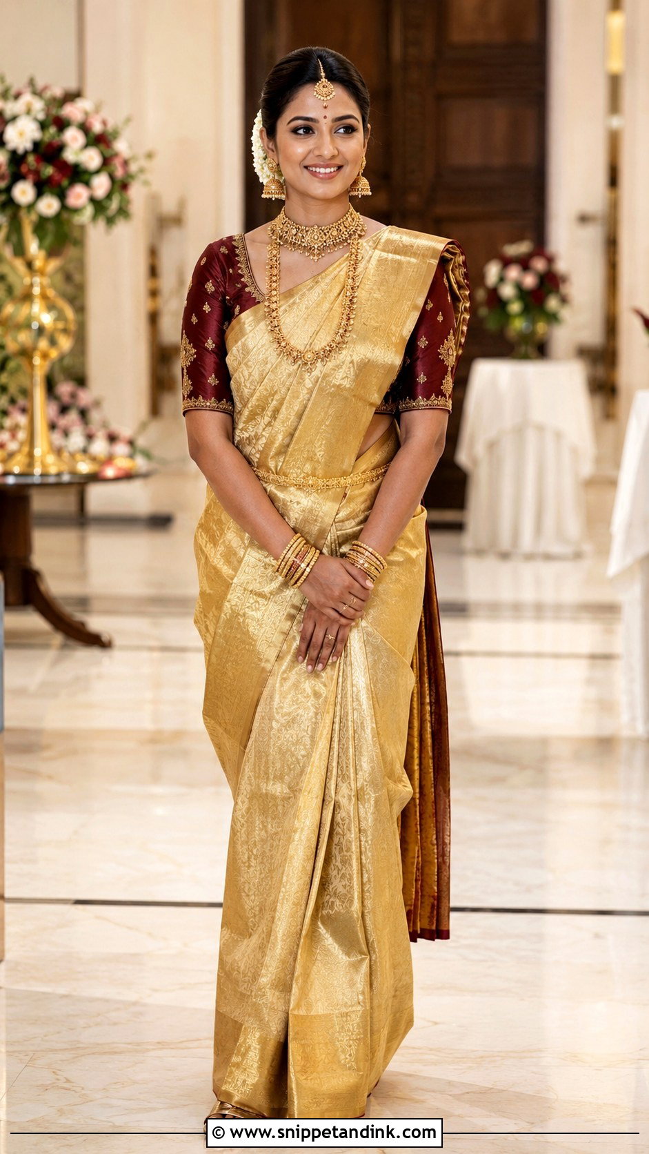 Gold Kanjeevaram Karnataka Bride - Snippet and Ink - 25 Karnataka Bride Ideas