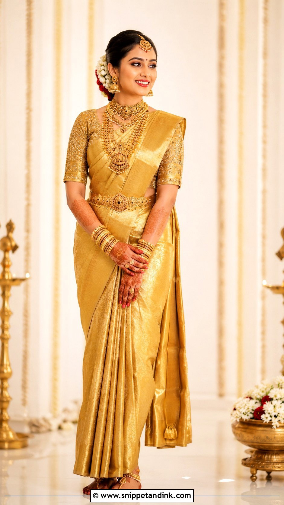 Gold Kanjeevaram Telugu Bride - Snippet and Ink - 25 Traditional Telugu Bride Ideas