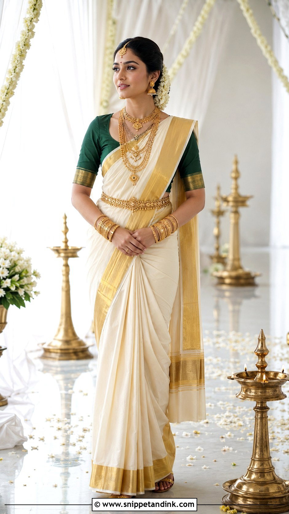 Gold Kasavu Bridal Saree - Snippet and Ink - 20 Indian Style Dulhan Dress Ideas