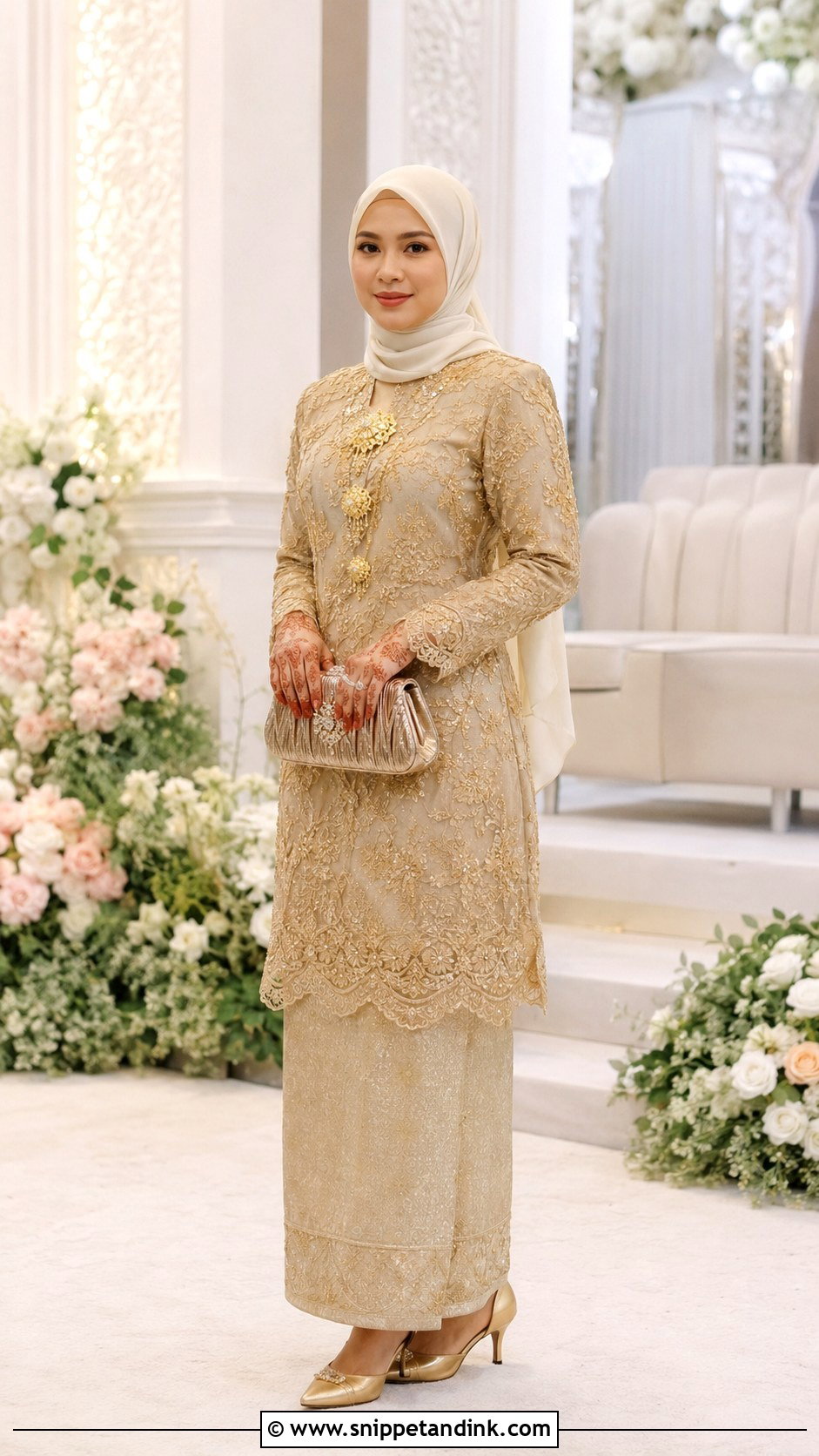 Gold Kebaya Labuh - Snippet and Ink - 30 Malay Wedding Dress Ideas