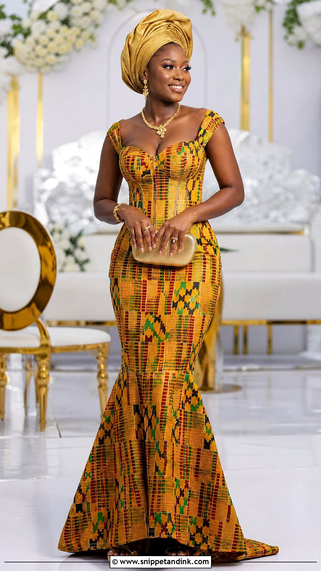 Gold Kente Ghana Wedding Dress - Snippet and Ink - 25 Ghana Wedding Dress Ideas