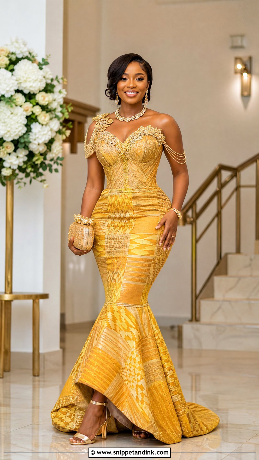 Gold Kente Mermaid Wedding Dress - Snippet and Ink - 25 Kente Wedding Dress Ideas