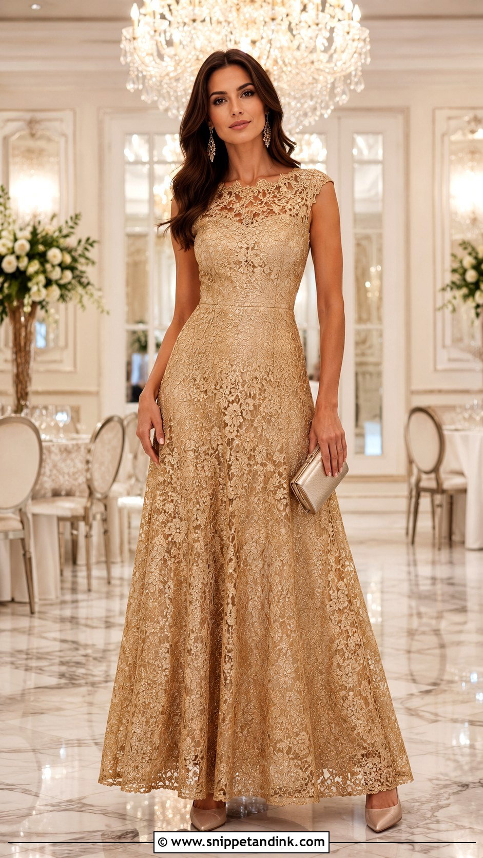 Gold Lace A Line Gown - Snippet and Ink - 20 Gold Lace Gown Ideas