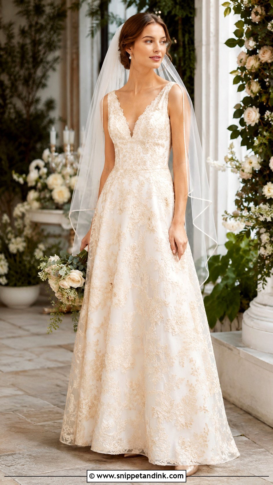 Gold Lace A Line Wedding Dress - Snippet and Ink - 20 Gold Lace Wedding Dress Ideas
