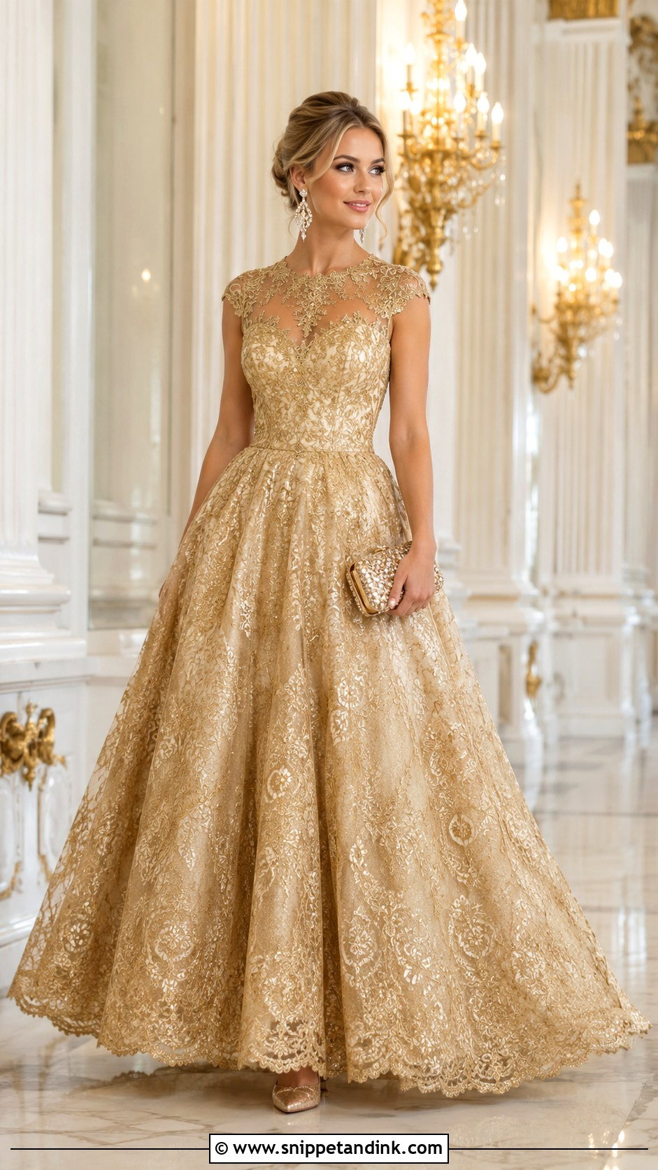 Gold Lace Ball Gown - Snippet and Ink - 20 Gold Lace Gown Ideas