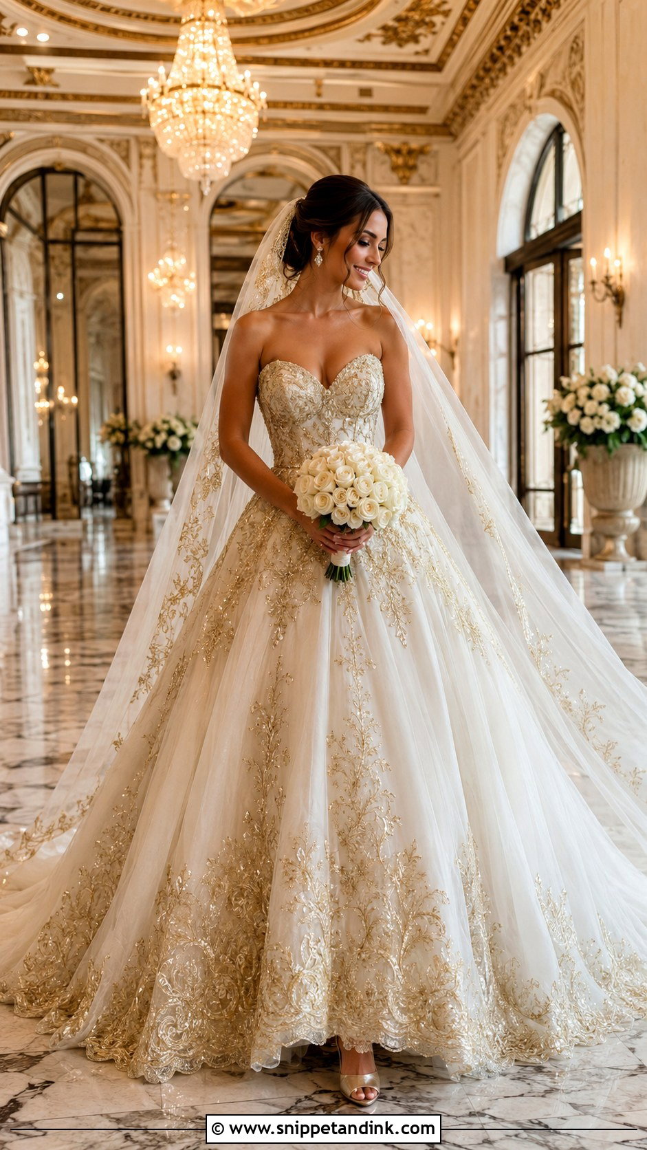 Gold Lace Ball Gown Wedding Dress - Snippet and Ink - 20 Gold Lace Wedding Dress Ideas