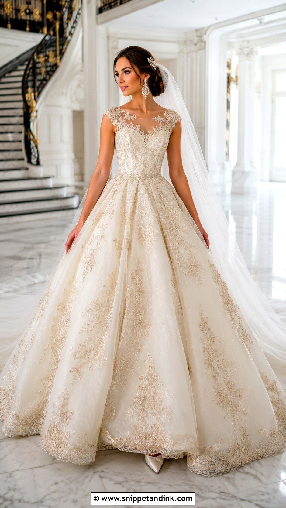 Gold Lace Ball Gown Wedding Dress - Snippet and Ink - 20 Wedding Dress with Gold Accents Ideas