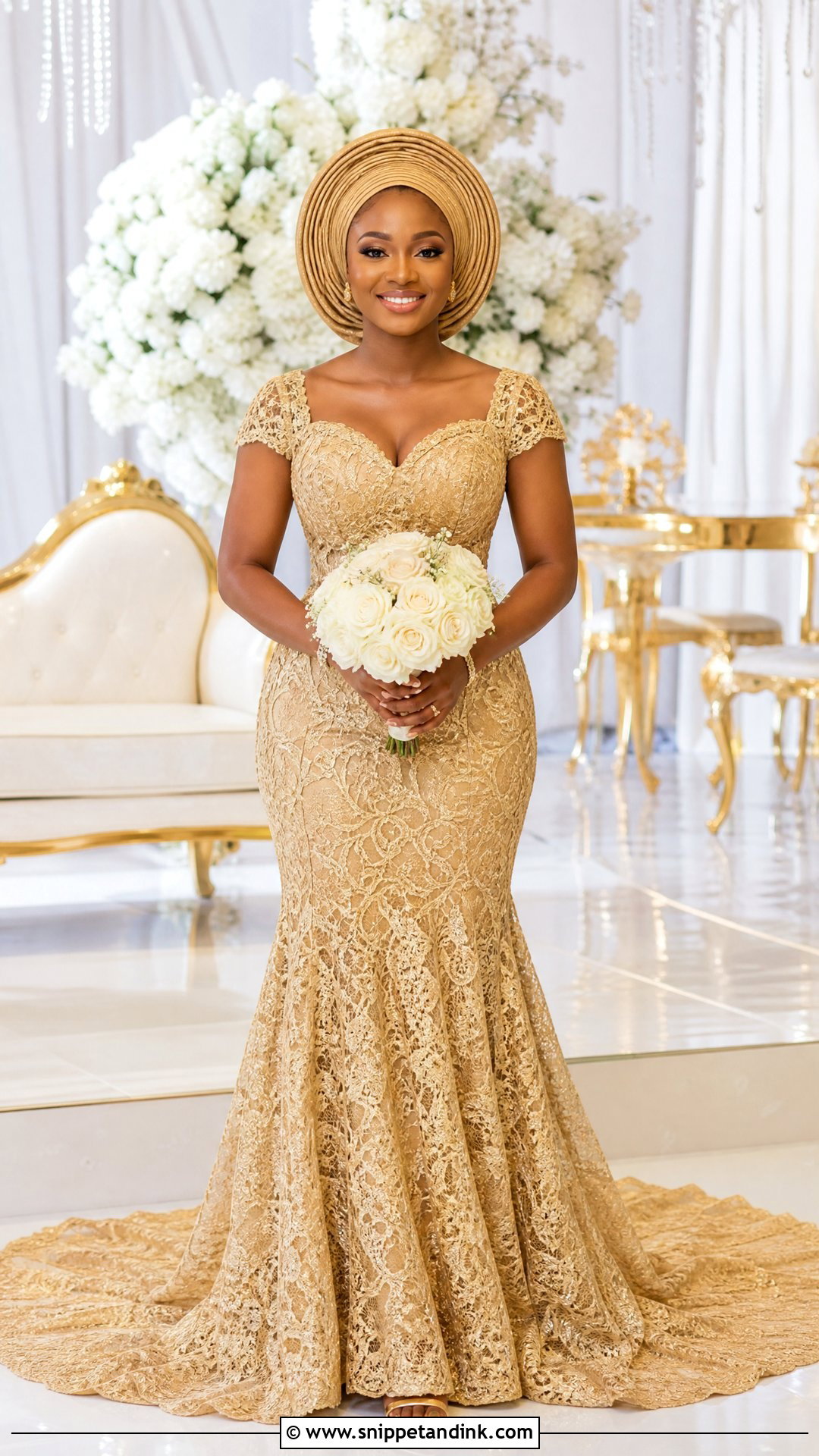 Gold Lace Bridal Train Dress - Snippet and Ink - 20 Bridal Train Dresses Nigeria