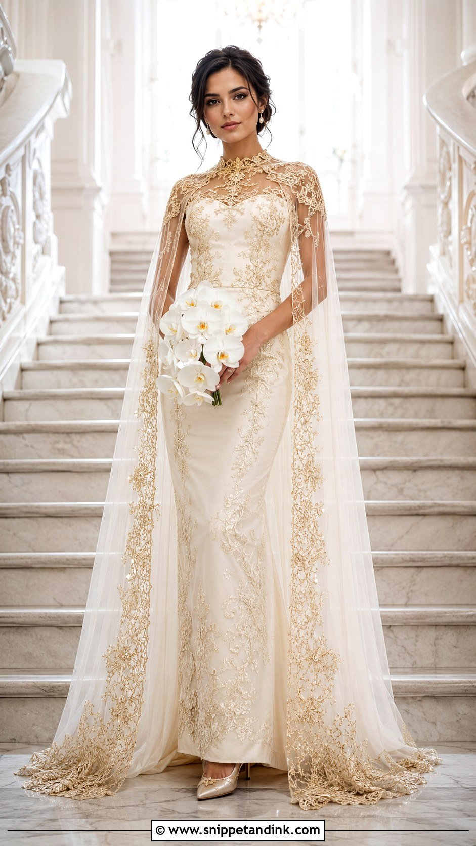Gold Lace Cape Wedding Dress - Snippet and Ink - 20 Gold Lace Wedding Dress Ideas