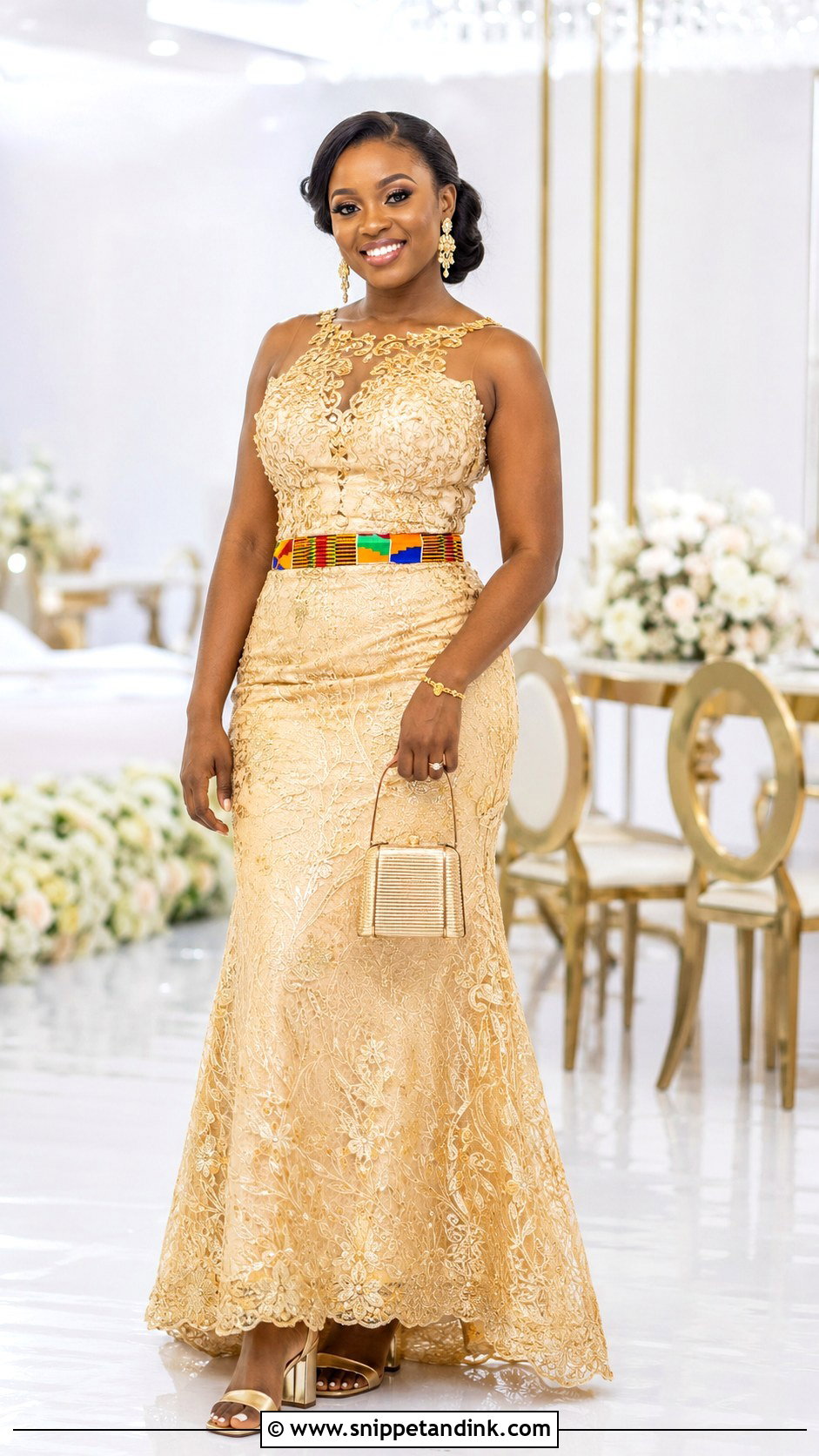 Gold Lace Ghanaian Wedding Dress - Snippet and Ink - 20 Ghanian Wedding Dress Ideas