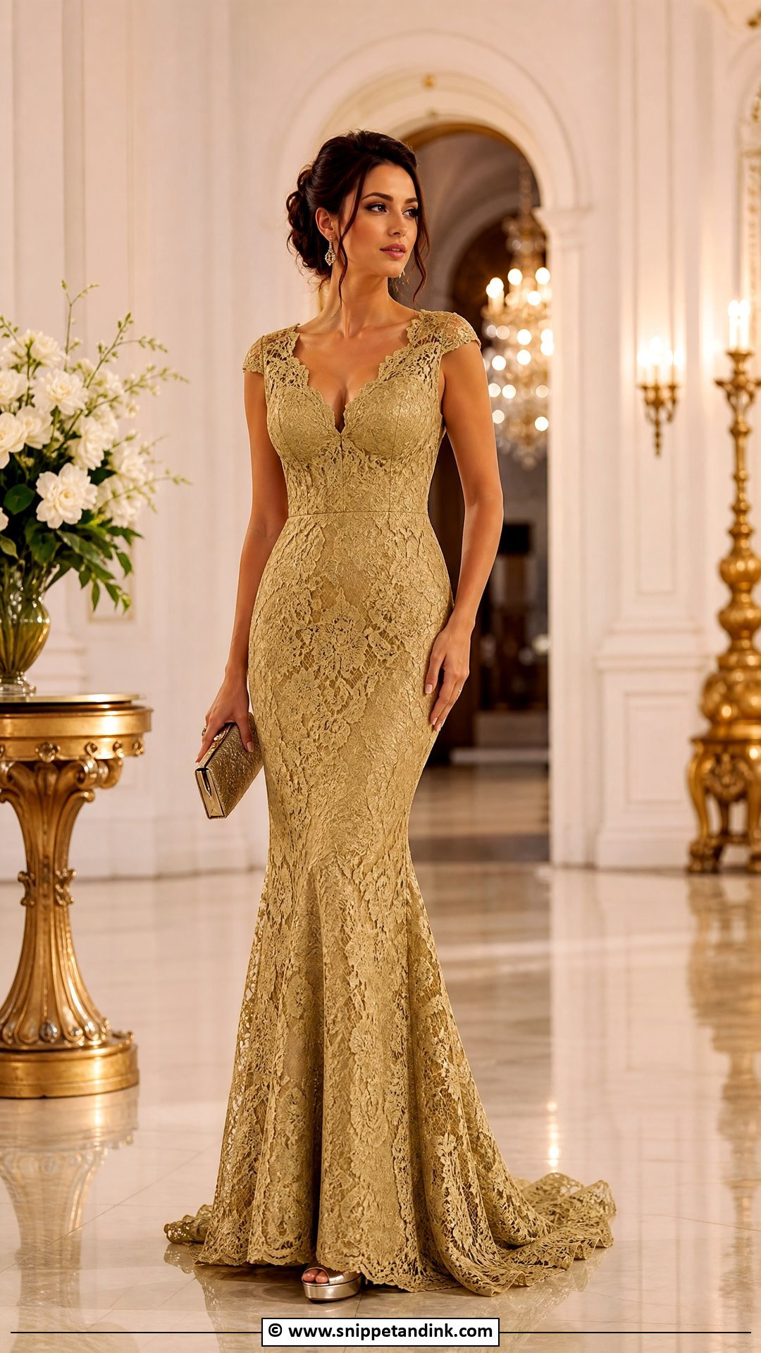 Gold Lace Gown - Snippet and Ink - 35 Lace Gown Ideas