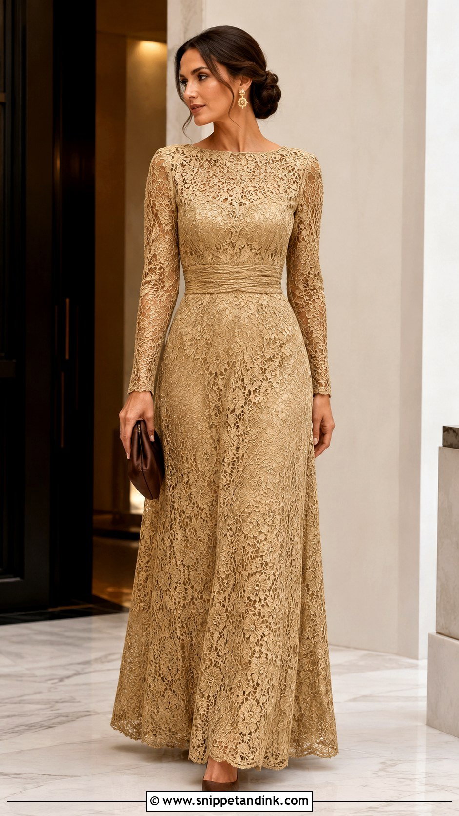 Gold Lace Long Sleeve Gown - Snippet and Ink - 20 Gold Lace Gown Ideas