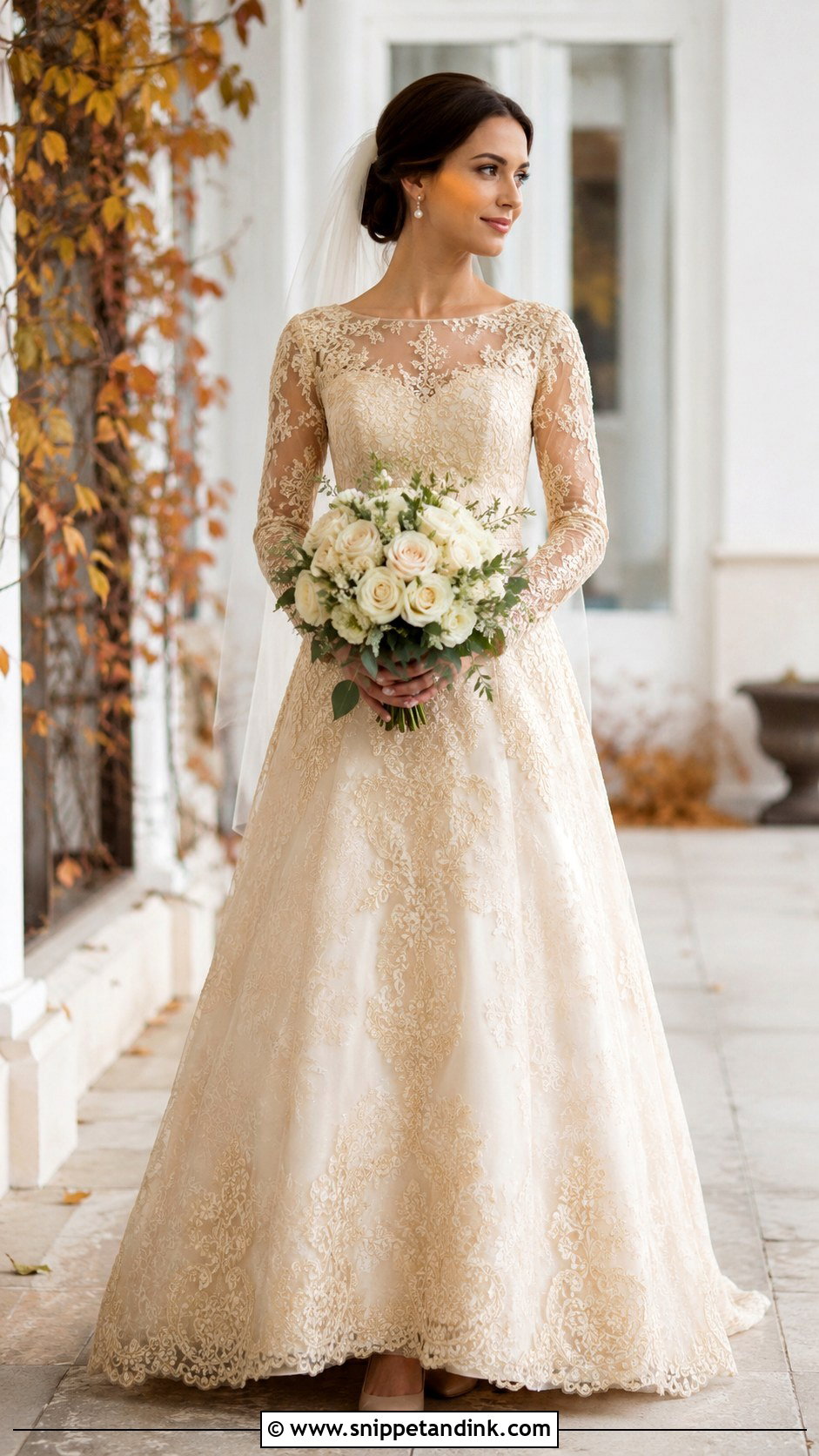 Gold Lace Long Sleeve Wedding Dress - Snippet and Ink - 20 Gold Lace Wedding Dress Ideas
