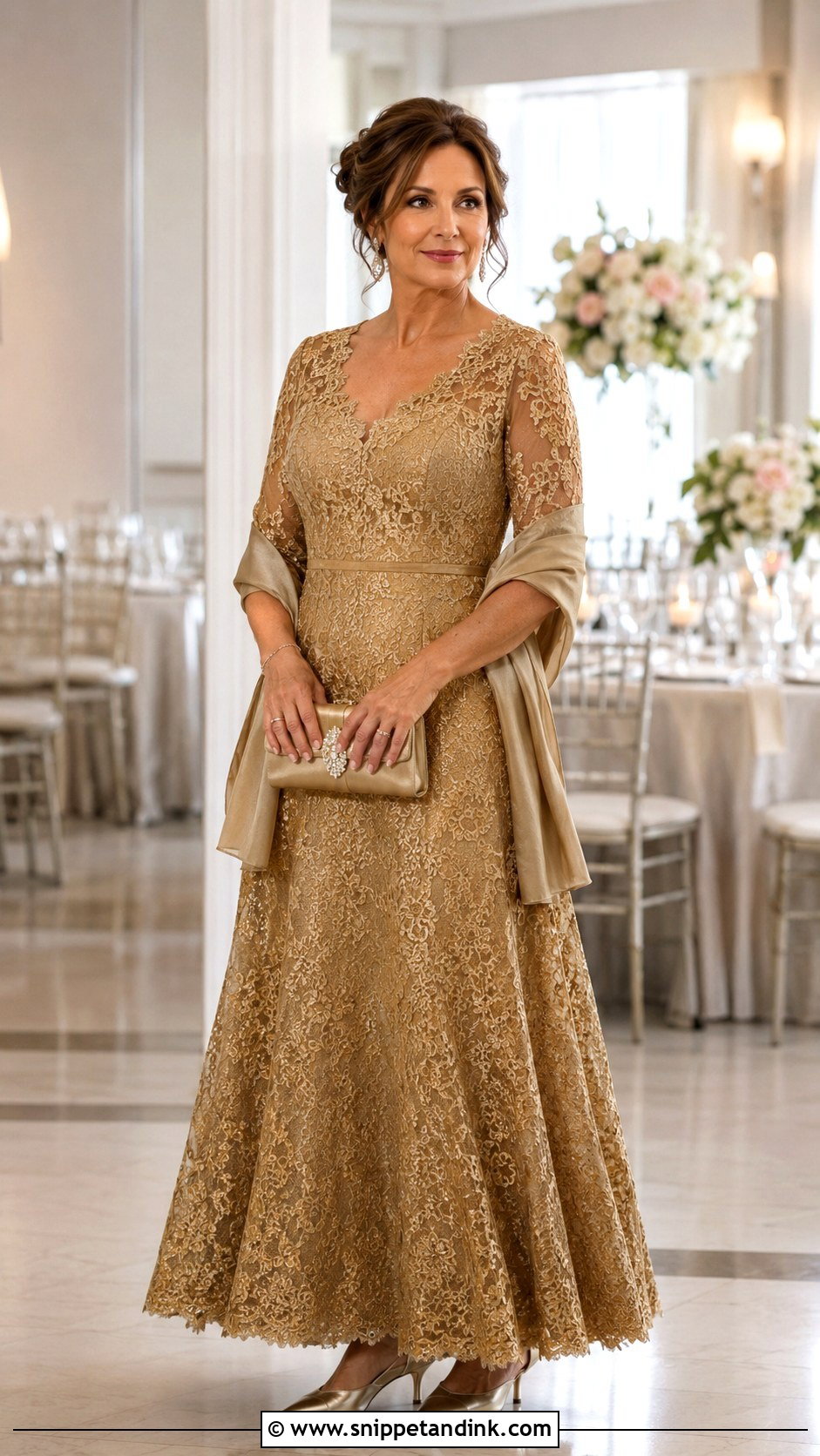 Gold Lace Mother Of The Bride Gown - Snippet and Ink - 20 Gold Lace Gown Ideas