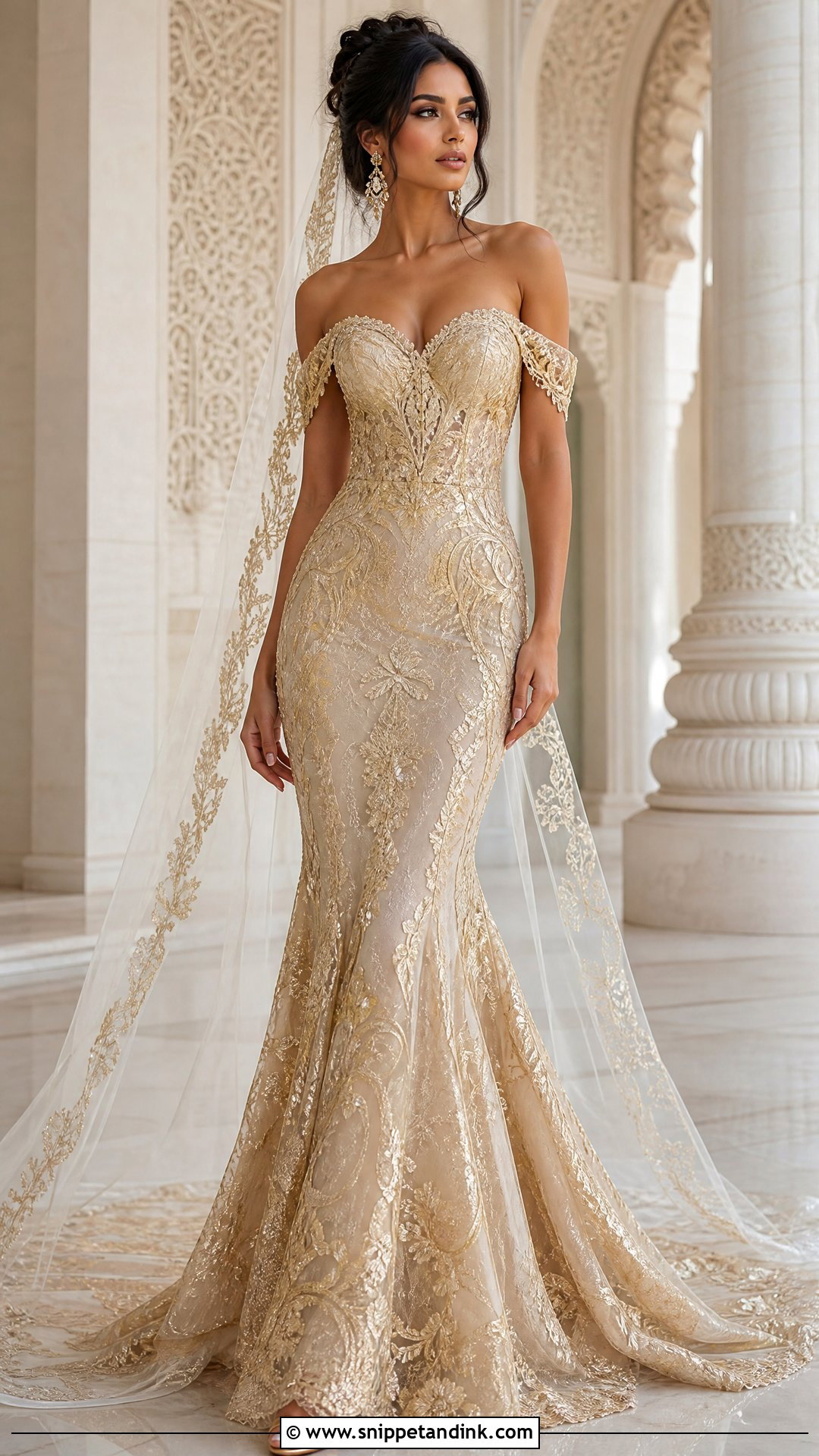 Gold Lace Princess Jasmine Wedding Dress - Snippet and Ink - 20 Princess Jasmine Wedding Dress Ideas