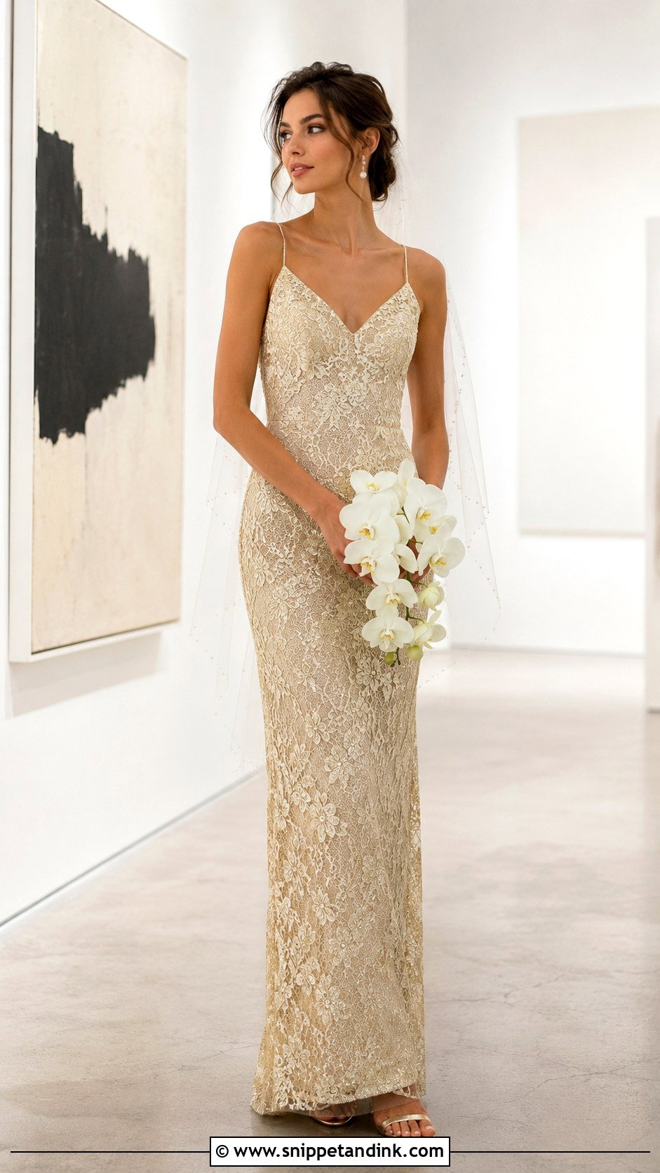 Gold Lace Sheath Wedding Dress - Snippet and Ink - 20 Gold Lace Wedding Dress Ideas
