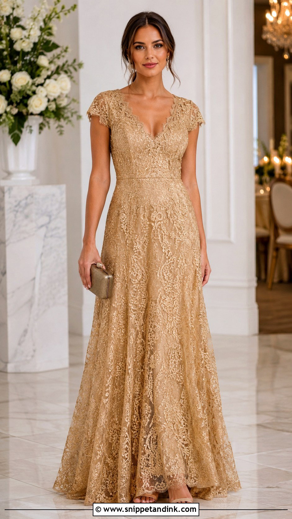 Gold Lace Wedding Guest Gown - Snippet and Ink - 20 Gold Lace Gown Ideas