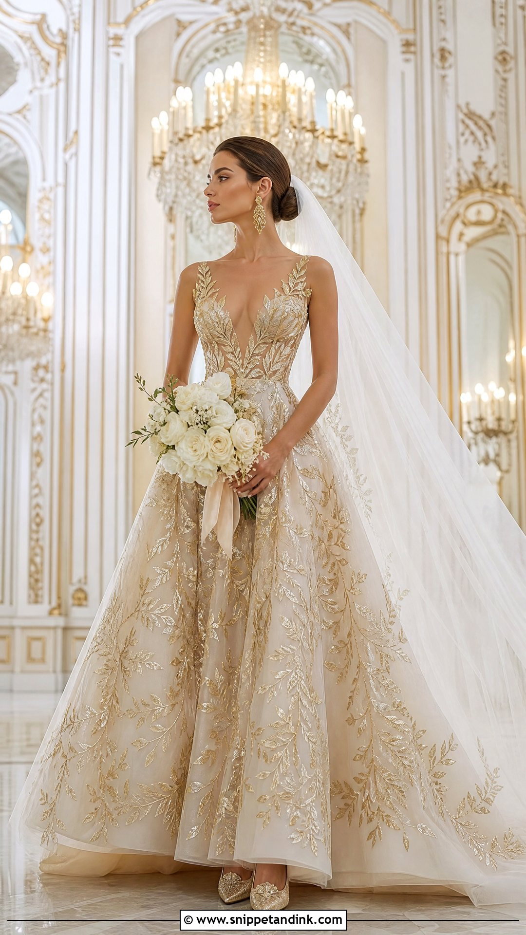 Gold Leaf Embroidery Wedding Dress - Snippet and Ink - 20 Wedding Dress Leaves Ideas