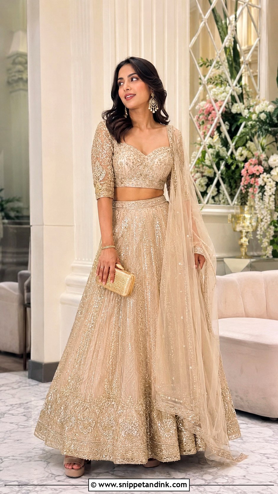 Gold Lehenga With Elbow Length Sleeves - Snippet and Ink - 20 Indian Wedding Dresses with Sleeves