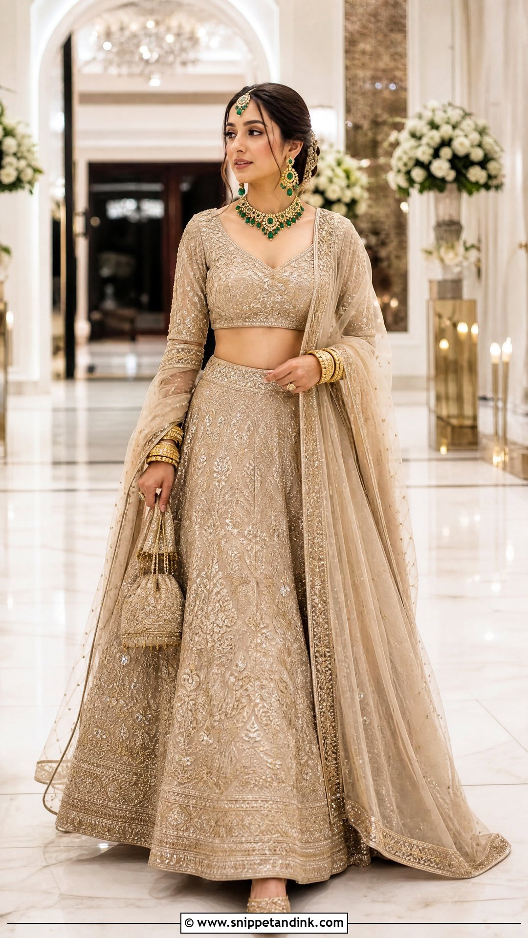 Gold Lehenga With Sheer Trail Dupatta - Snippet and Ink - 20 Trail Dupatta Bridal Ideas