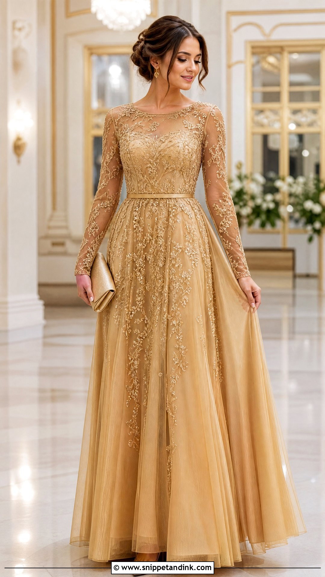 Gold Long Sleeve Ball Gown - Snippet and Ink - 25 Golden Ball Gown Ideas