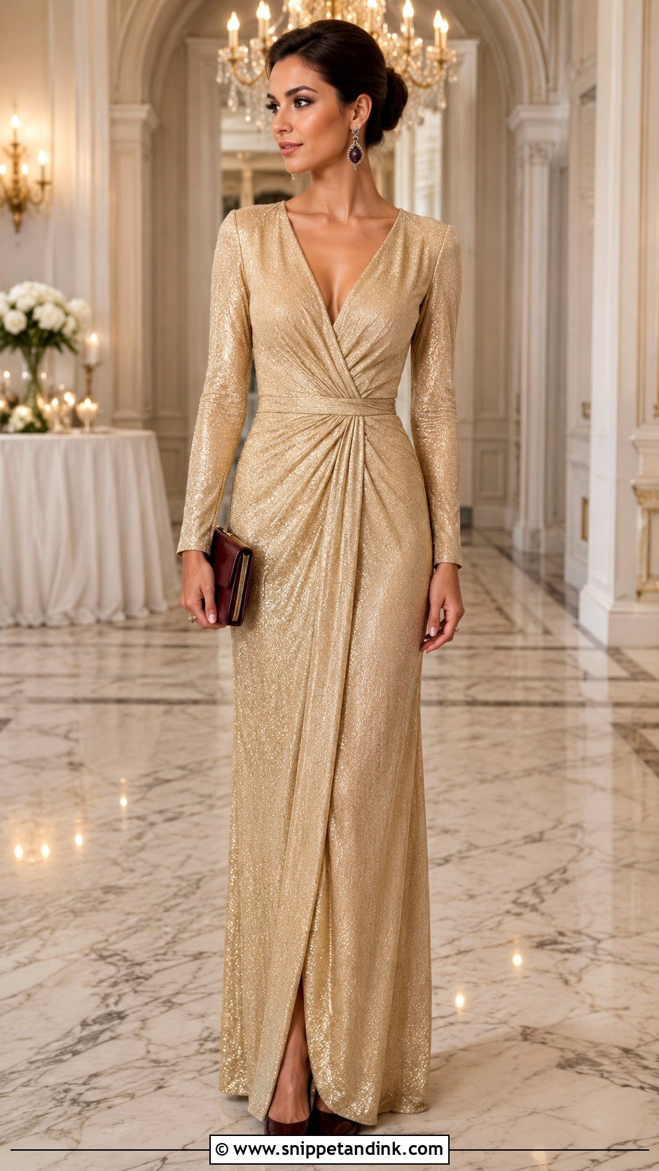 Gold Long Sleeve Maxi Dress for Wedding - Snippet and Ink - 20 Gold Dresses for Wedding