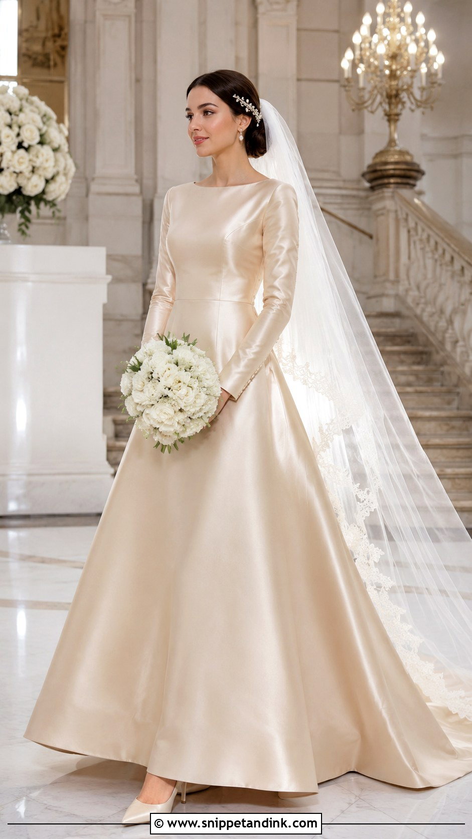 Gold Long Sleeve Satin Wedding Dress - Snippet and Ink - 20 Long Classy Gold Wedding Dress Ideas
