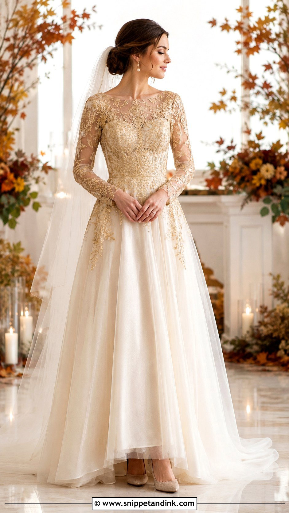 Gold Long Sleeve Wedding Dress - Snippet and Ink - 20 Wedding Dress with Gold Accents Ideas