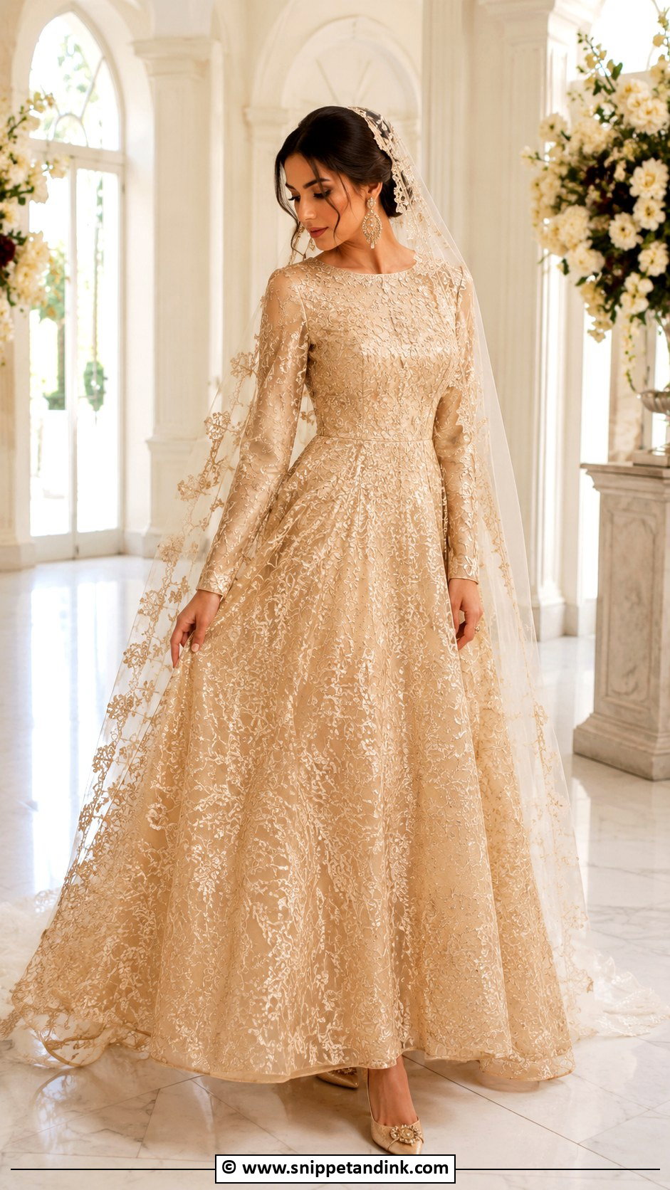 Gold Long Sleeve Wedding Dress - Snippet and Ink - 30 Gold Wedding Dress Ideas