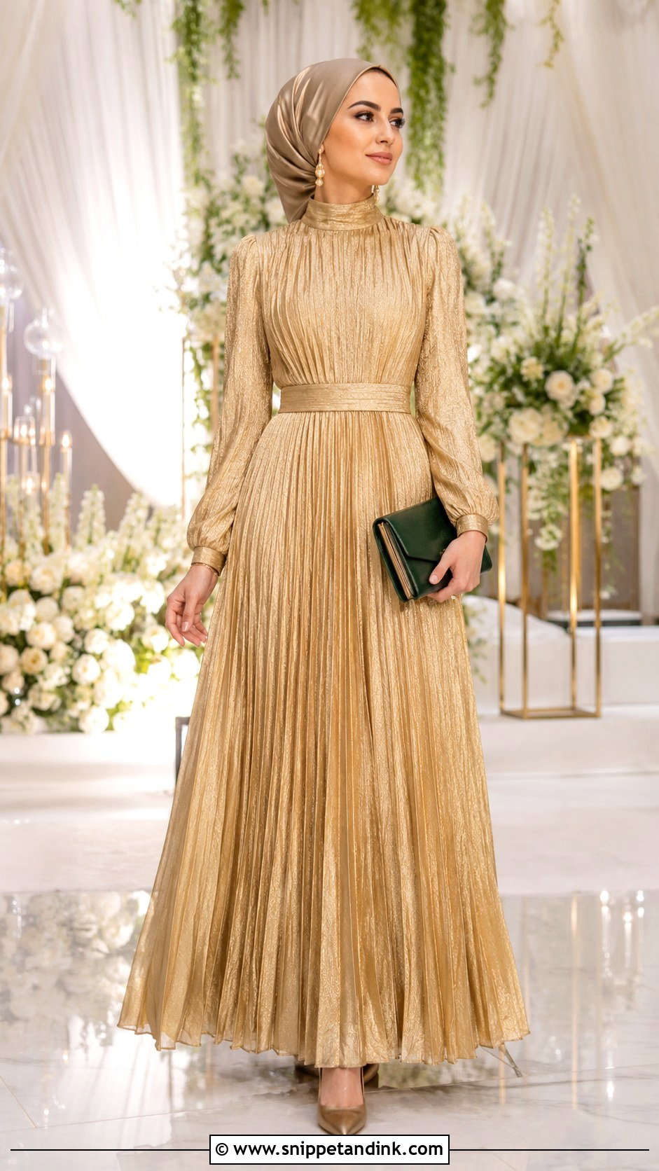Gold Modest Maxi Dress With Long Sleeves - Snippet and Ink - 20 Gold Dress for Wedding Ideas