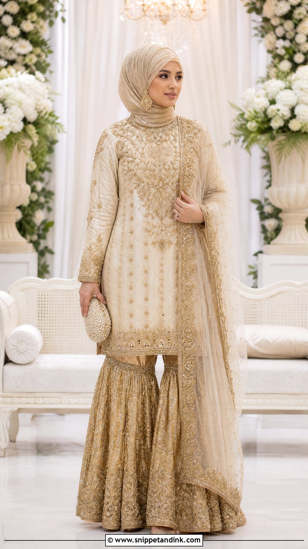 Gold Muslim Bridal Gharara - Snippet and Ink - 25 Islamic Bridal Dress Ideas