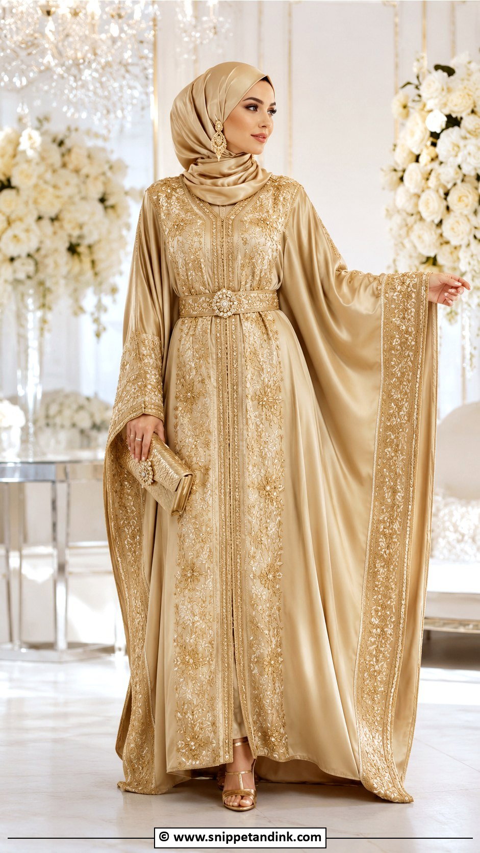 Gold Muslim Bridal Kaftan - Snippet and Ink - 30 Muslim Bridal Ideas