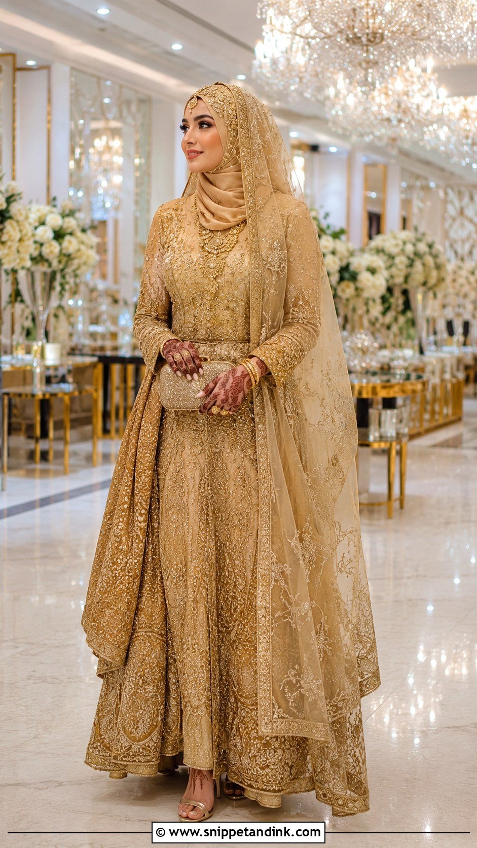 Gold Muslim Bridal Lehenga - Snippet and Ink - 30 Muslim Bridal Dress Ideas