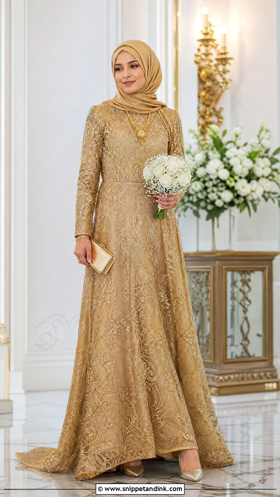 Gold Muslim Wedding Dress With Hijab - Snippet and Ink - 25 Muslim Wedding Dress Hijab Bride Ideas