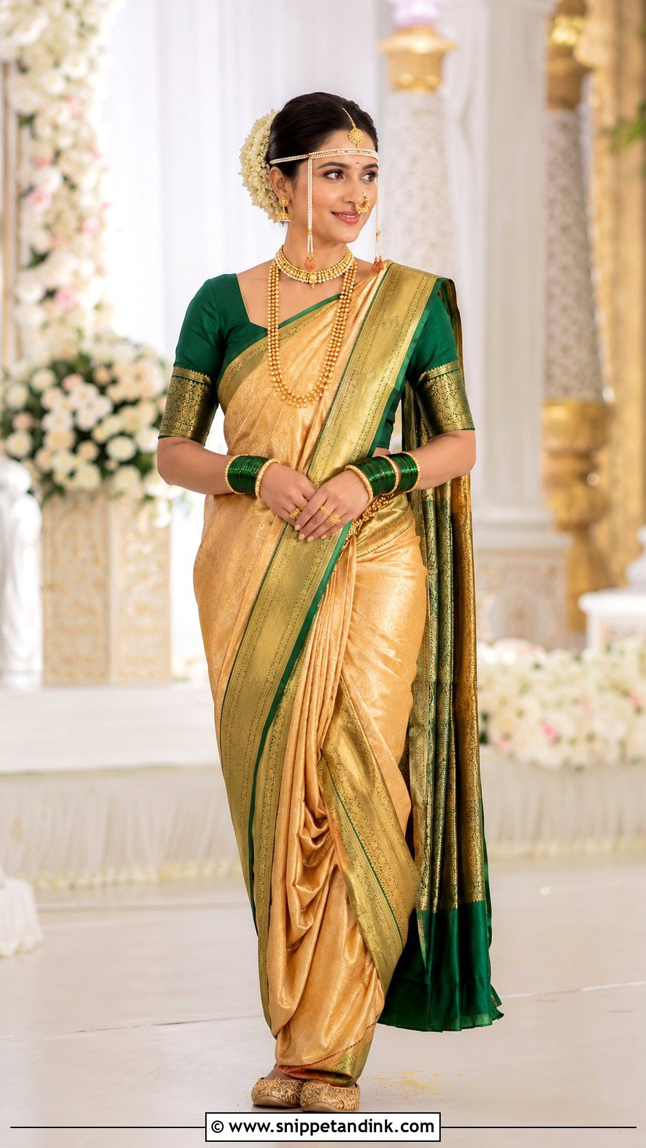 Gold Navvari Bridal Look - Snippet and Ink - 30 Navvari Bridal Look Ideas