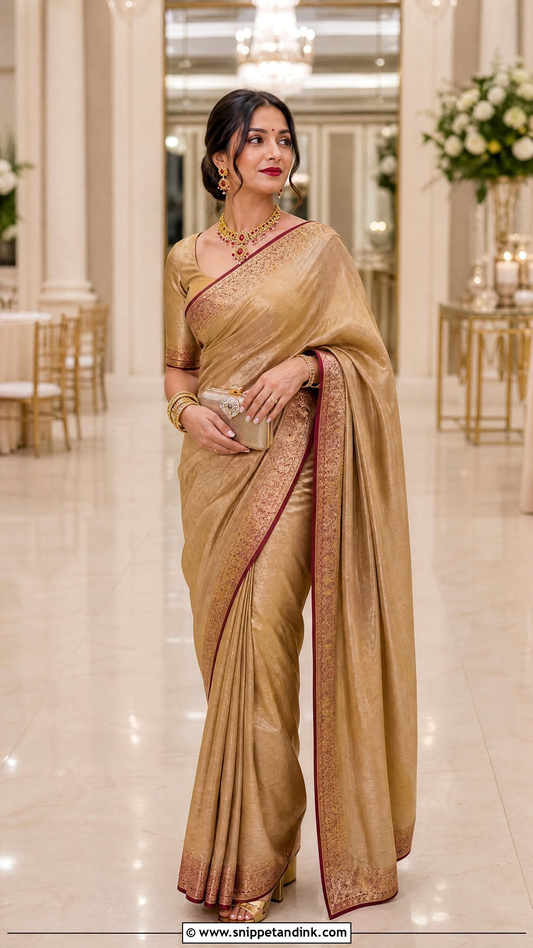 Gold Nepali Reception Sari - Snippet and Ink - 25 Nepali Wedding Dress Ideas