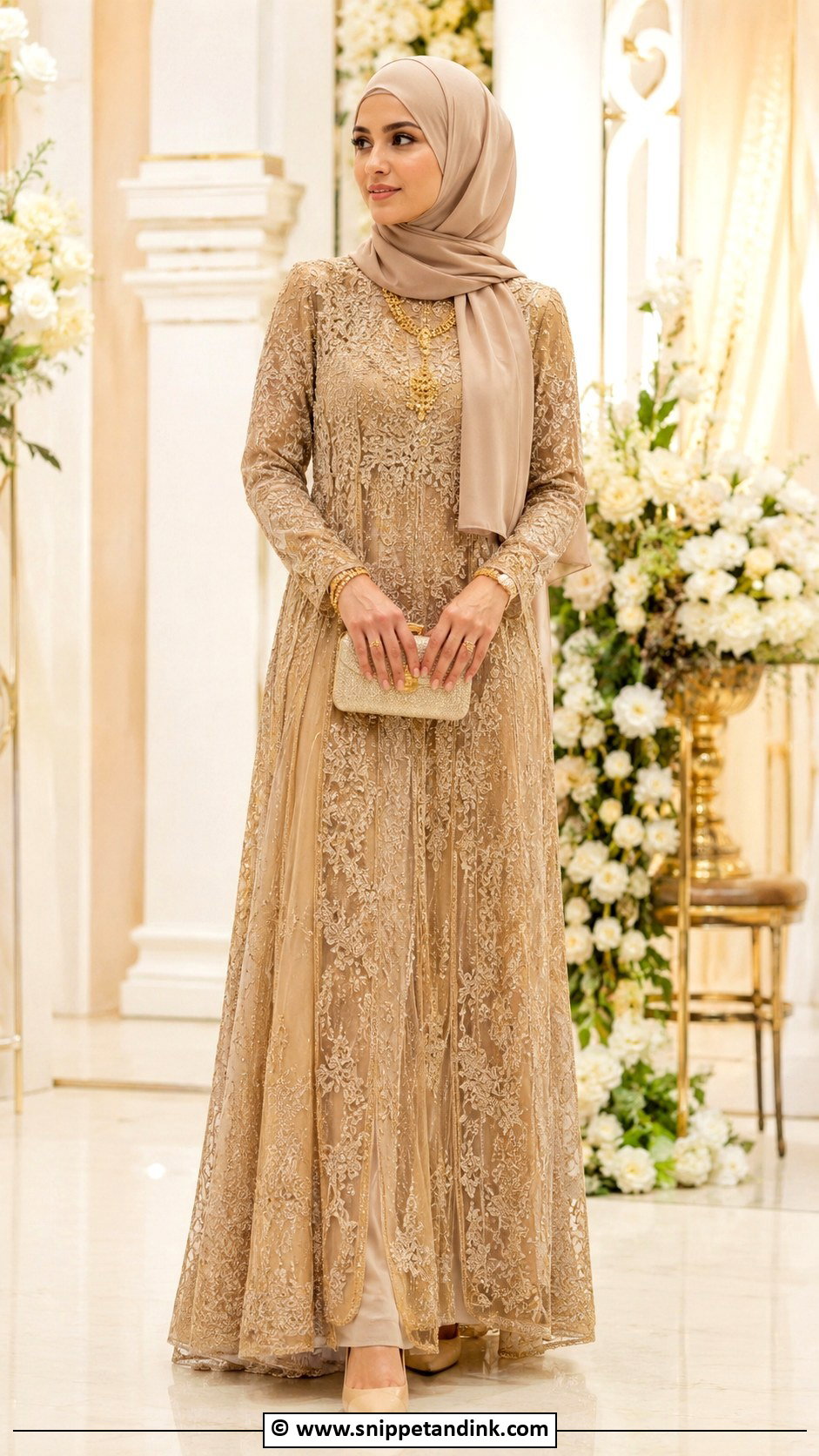 Gold Nikah Dress With Hijab - Snippet and Ink - 30 Muslim Nikah Dresses