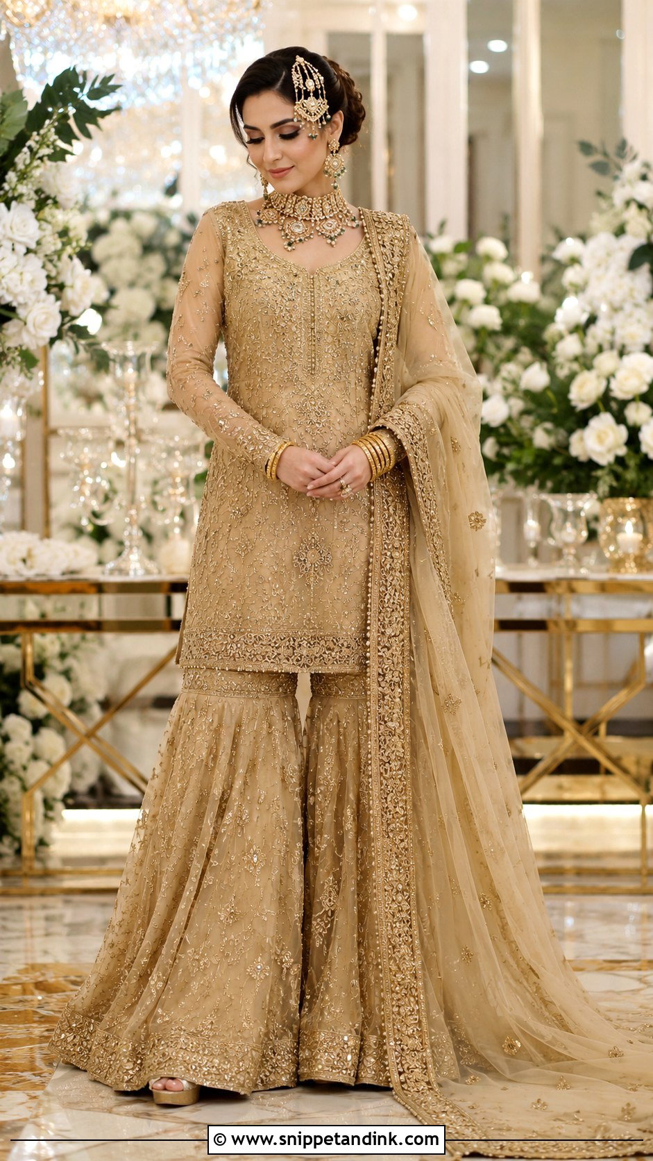 Gold Nikah Farshi Gharara Outfit - Snippet and Ink - 25 Pakistani Nikah Outfit Ideas