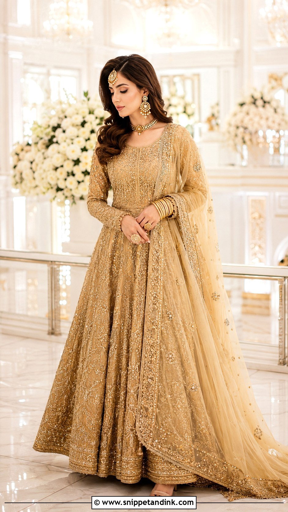 Gold Nikah Pishwas Outfit - Snippet and Ink - 25 Nikha Outfits for Bride