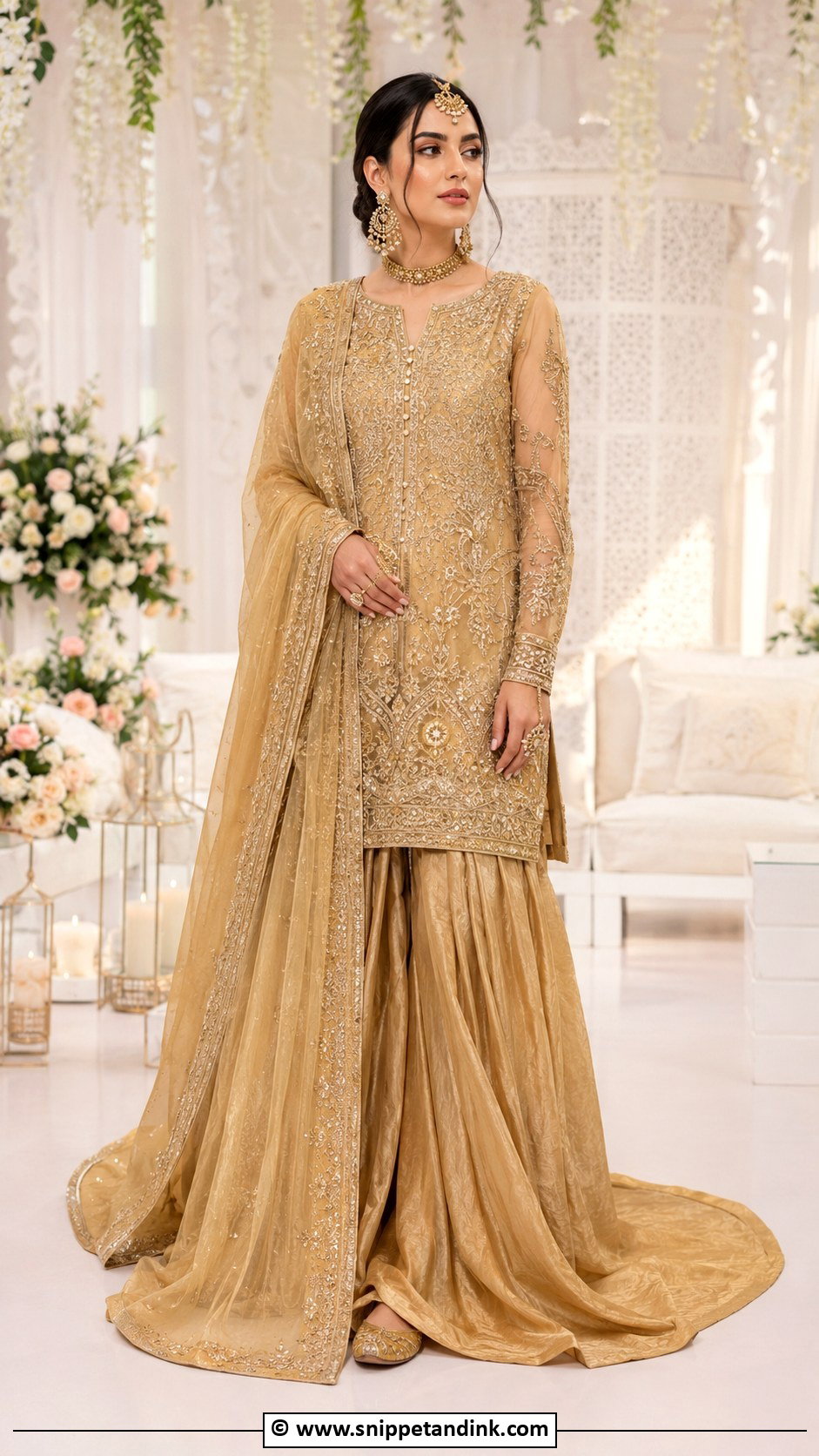 Gold Nikkah Farshi Pajama Outfit - Snippet and Ink - 25 Nikkah Outfits for Bride