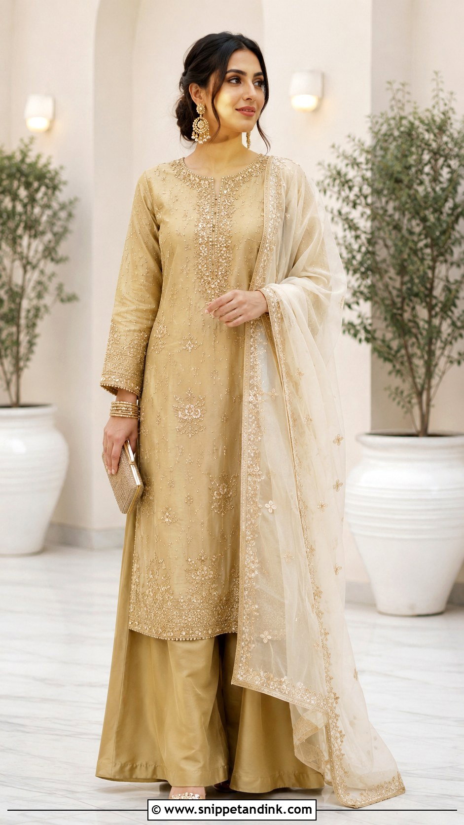 Gold Nikkah Palazzo Suit Outfit - Snippet and Ink - 25 Simple Nikkah Outfit Ideas