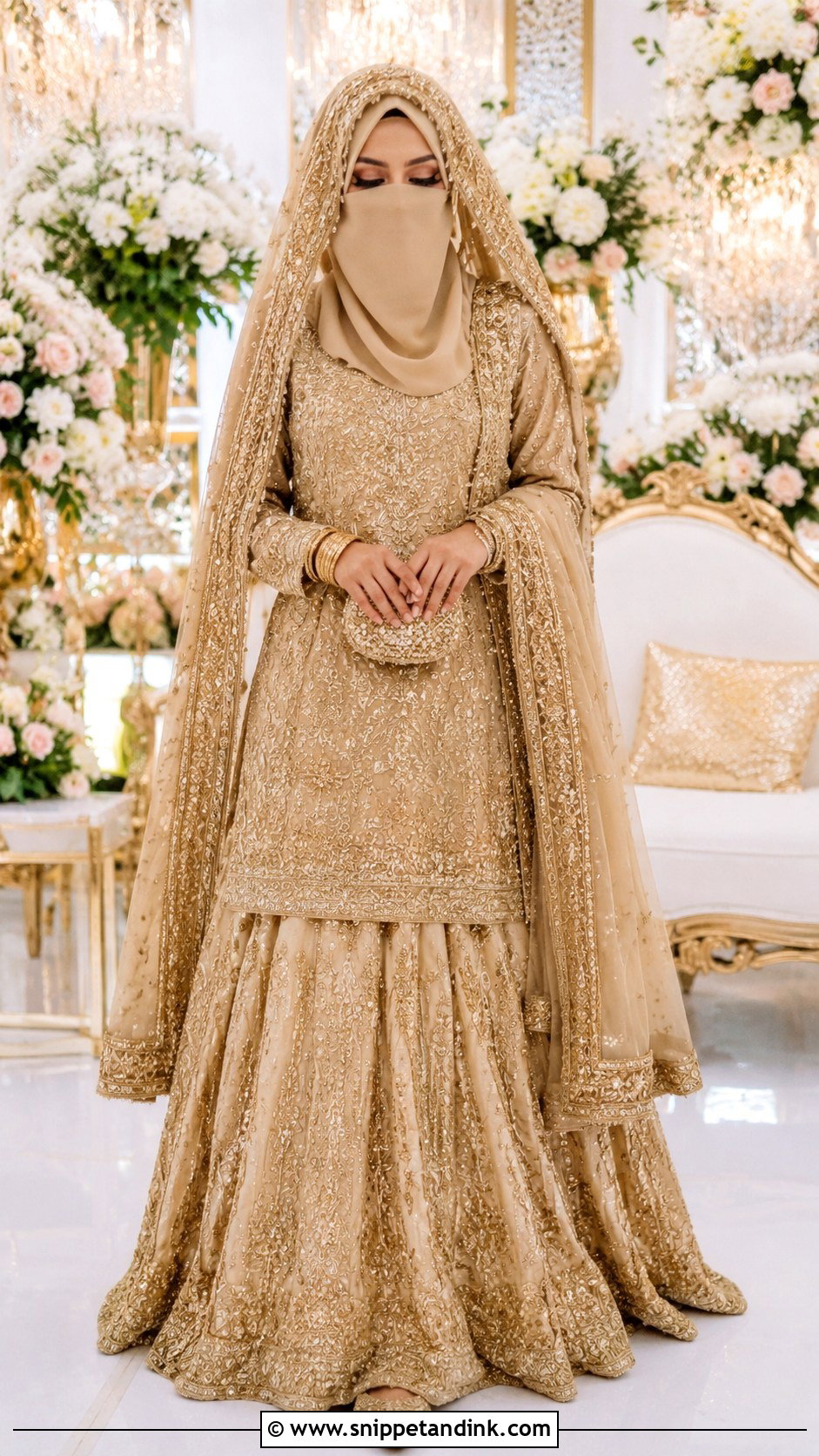 Gold Niqab Bride Lehenga - Snippet and Ink - 30 Niqab Bride Ideas
