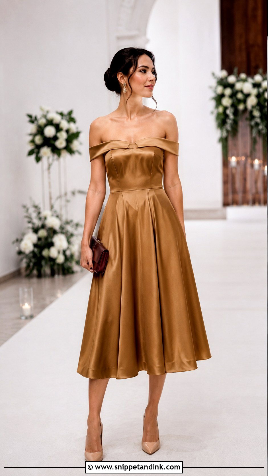 Gold Off Shoulder Dress for Wedding - Snippet and Ink - 20 Gold Dresses for Wedding