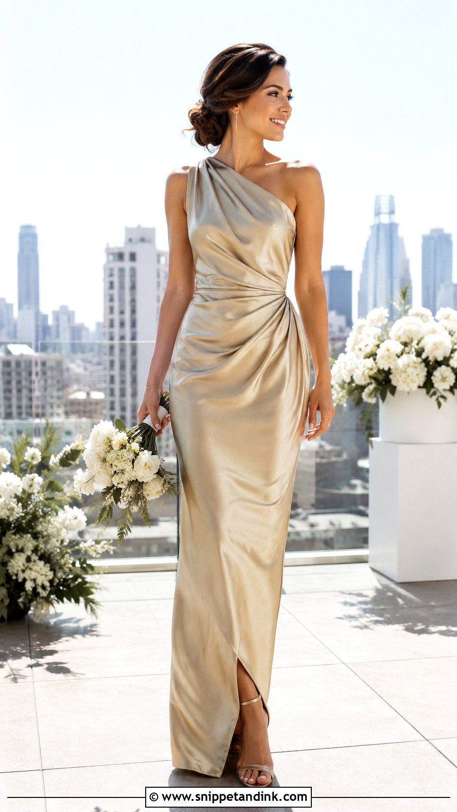 Gold One Shoulder Wedding Dress - Snippet and Ink - 20 Gold Wedding Dresses
