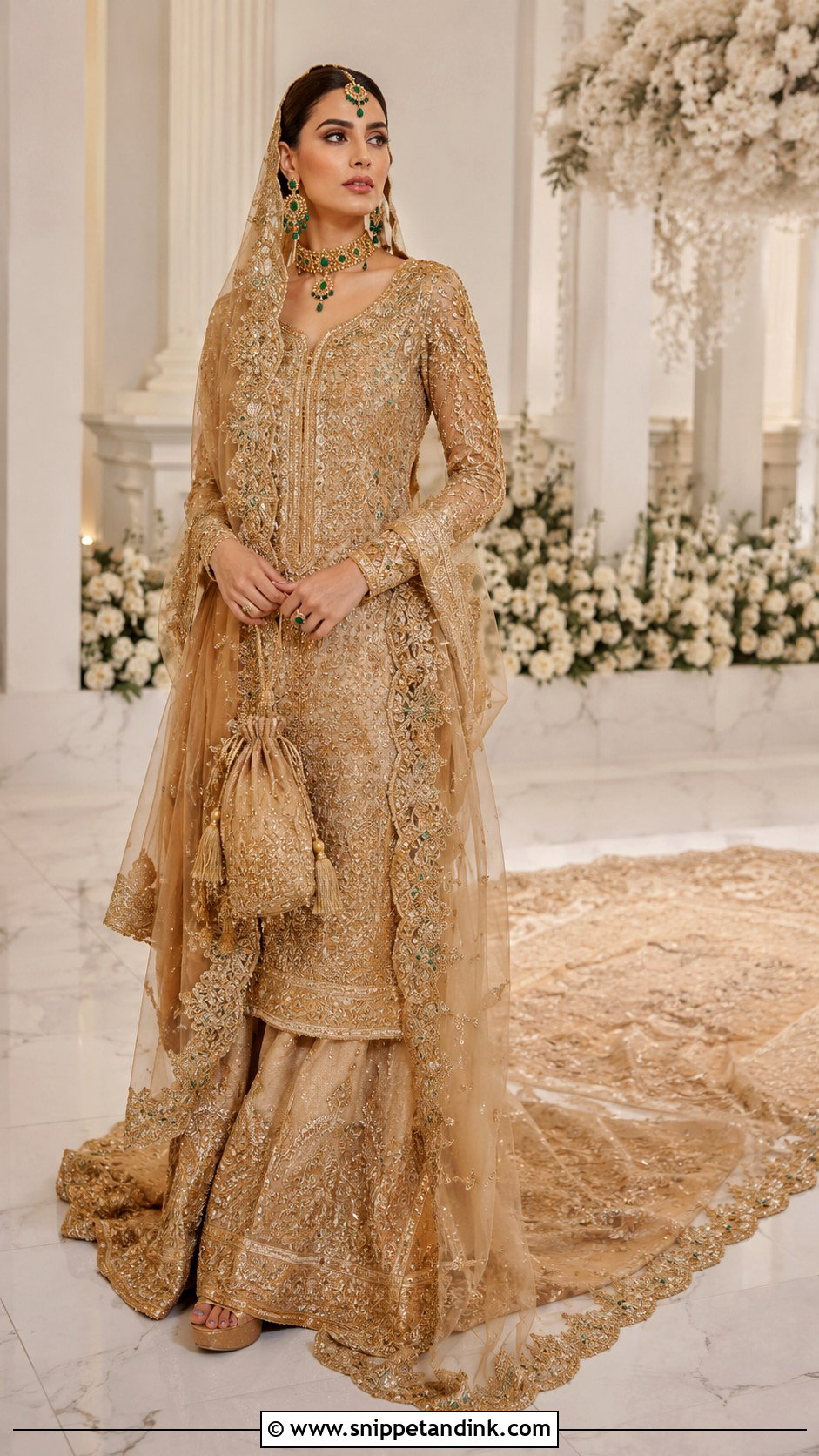Gold Pakistani Bridal Farshi Lehenga - Snippet and Ink - 20 Pakistan Bridal Dress Ideas