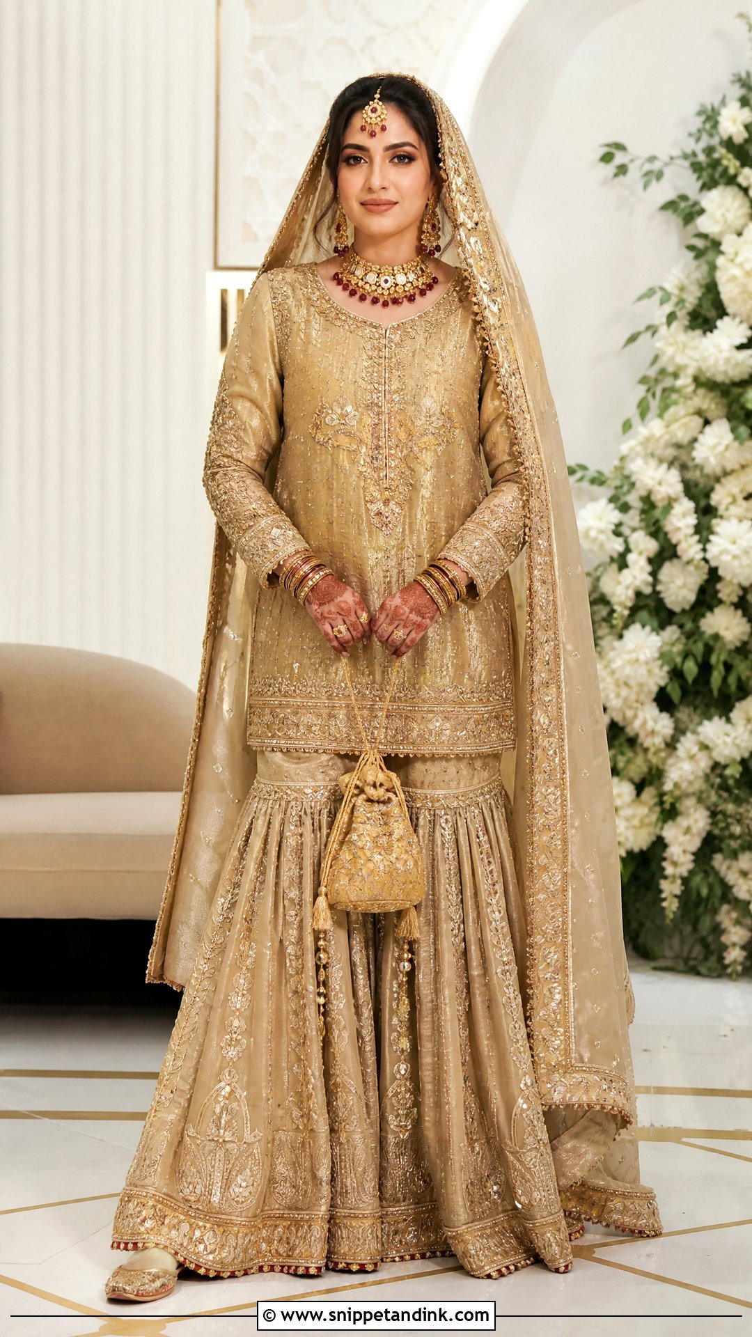 Gold Pakistani Bridal Gharara - Snippet and Ink - 20 Pakistani Dulhan Wedding Bride Dress Ideas