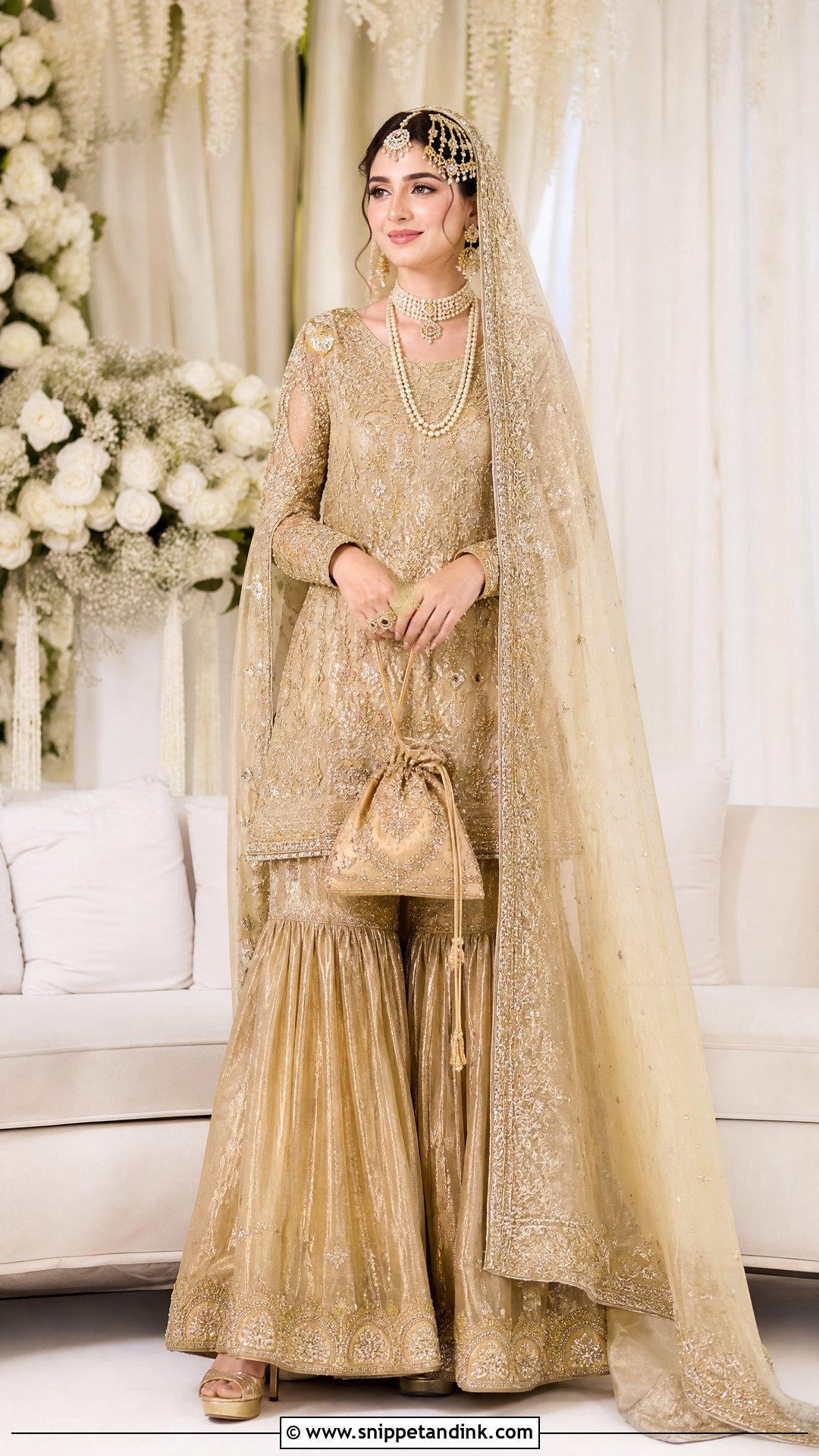 Gold Pakistani Bridal Gharara - Snippet and Ink - 20 Wedding Dresses Pakistan