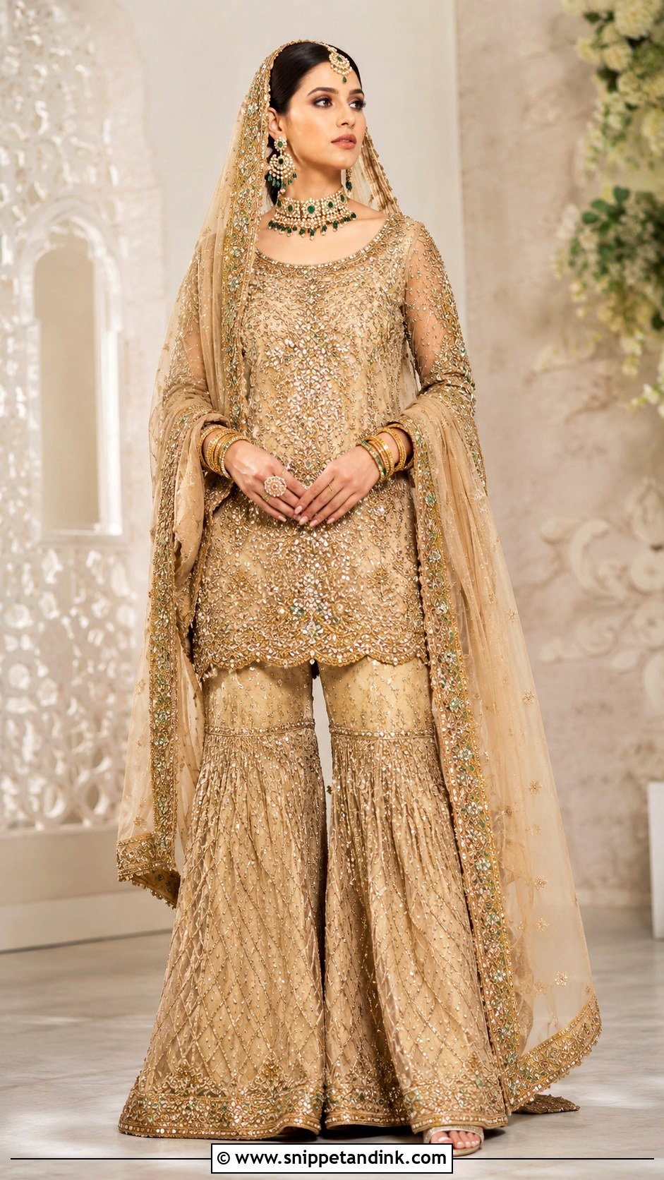 Gold Pakistani Bridal Sharara - Snippet and Ink - 30 Pakistani Brides Ideas