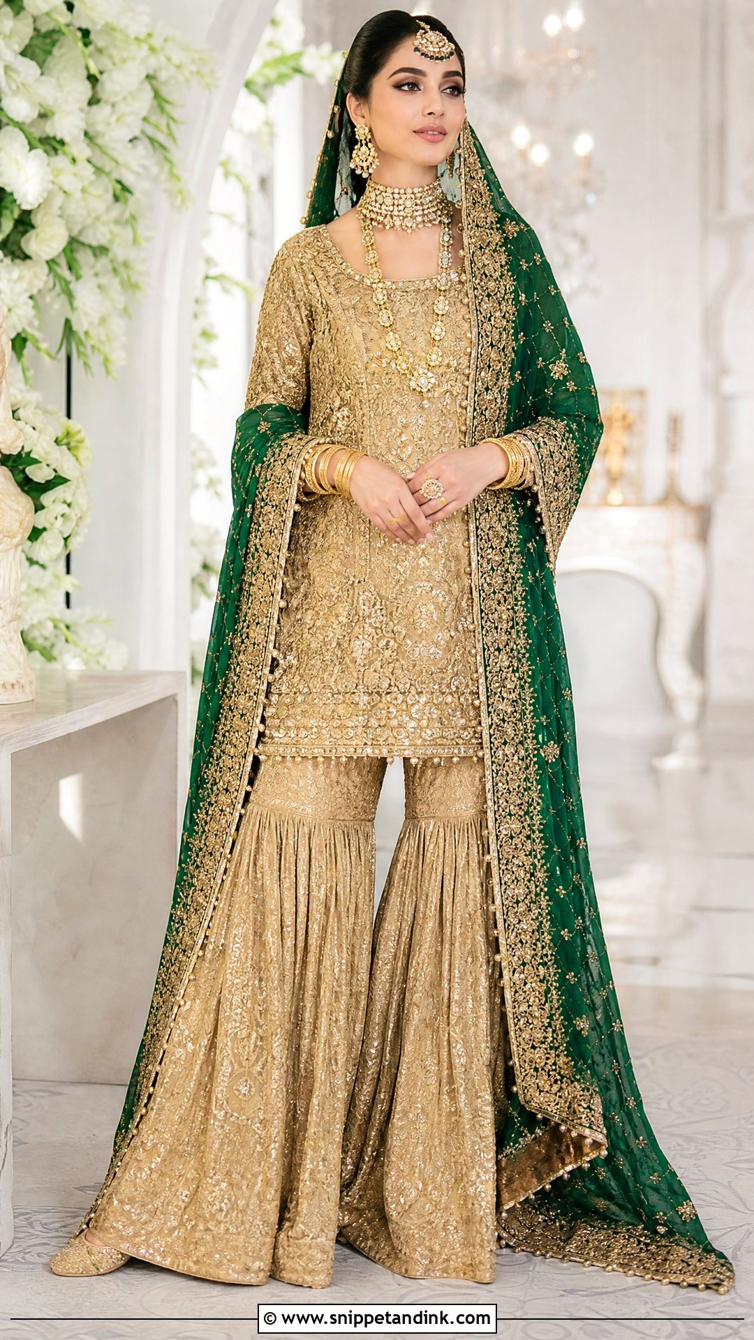 Gold Pakistani Bridal Sharara - Snippet and Ink - 20 Pakistani Wedding Bridal Outfits