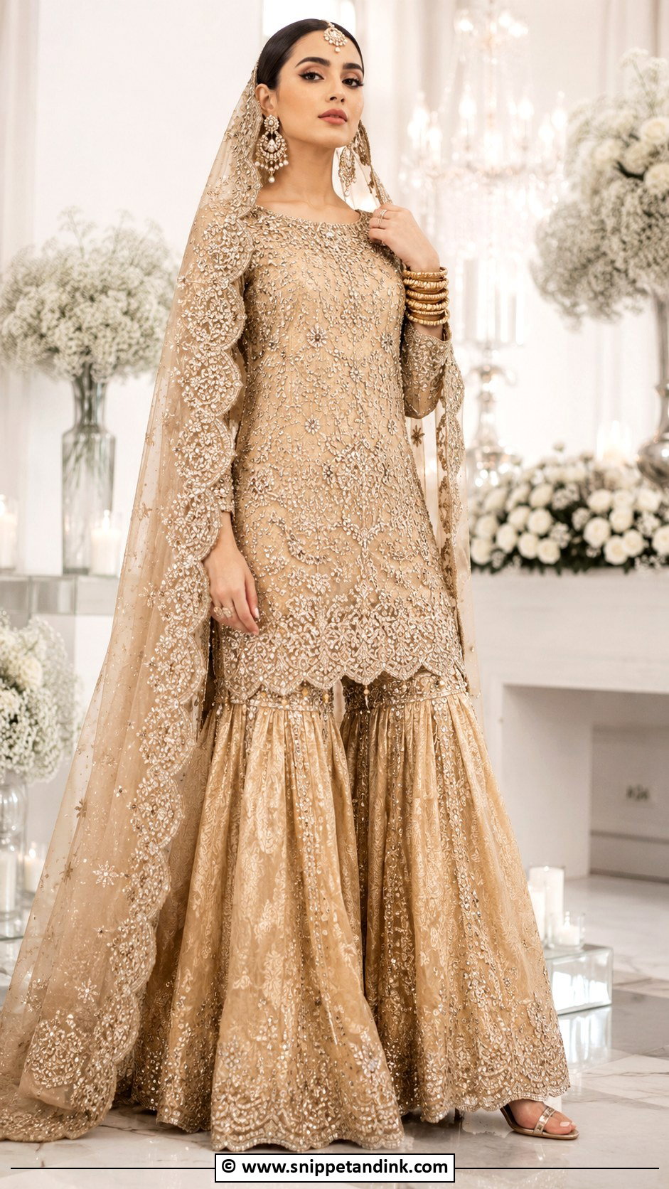 Gold Pakistani Bridal Sharara - Snippet and Ink - 30 Pakistani Bridal Dresses